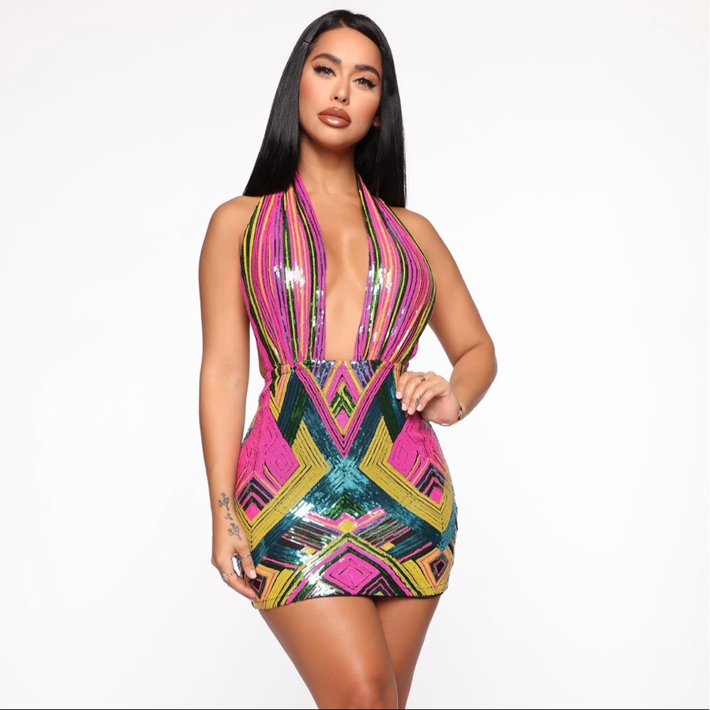 Fashion Nova open back halter sequin mini dress